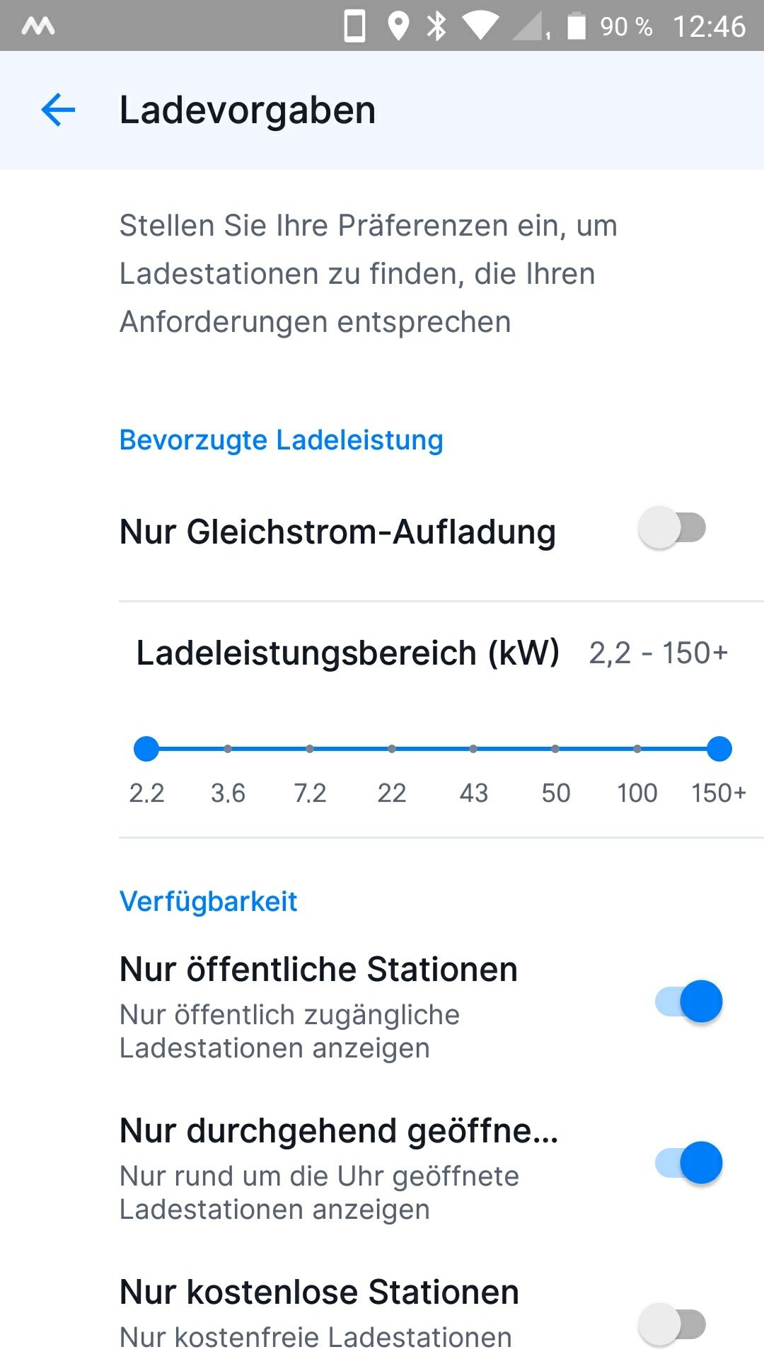 Einstellungen für Ladestationen