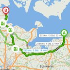 Route mit Ladestationen